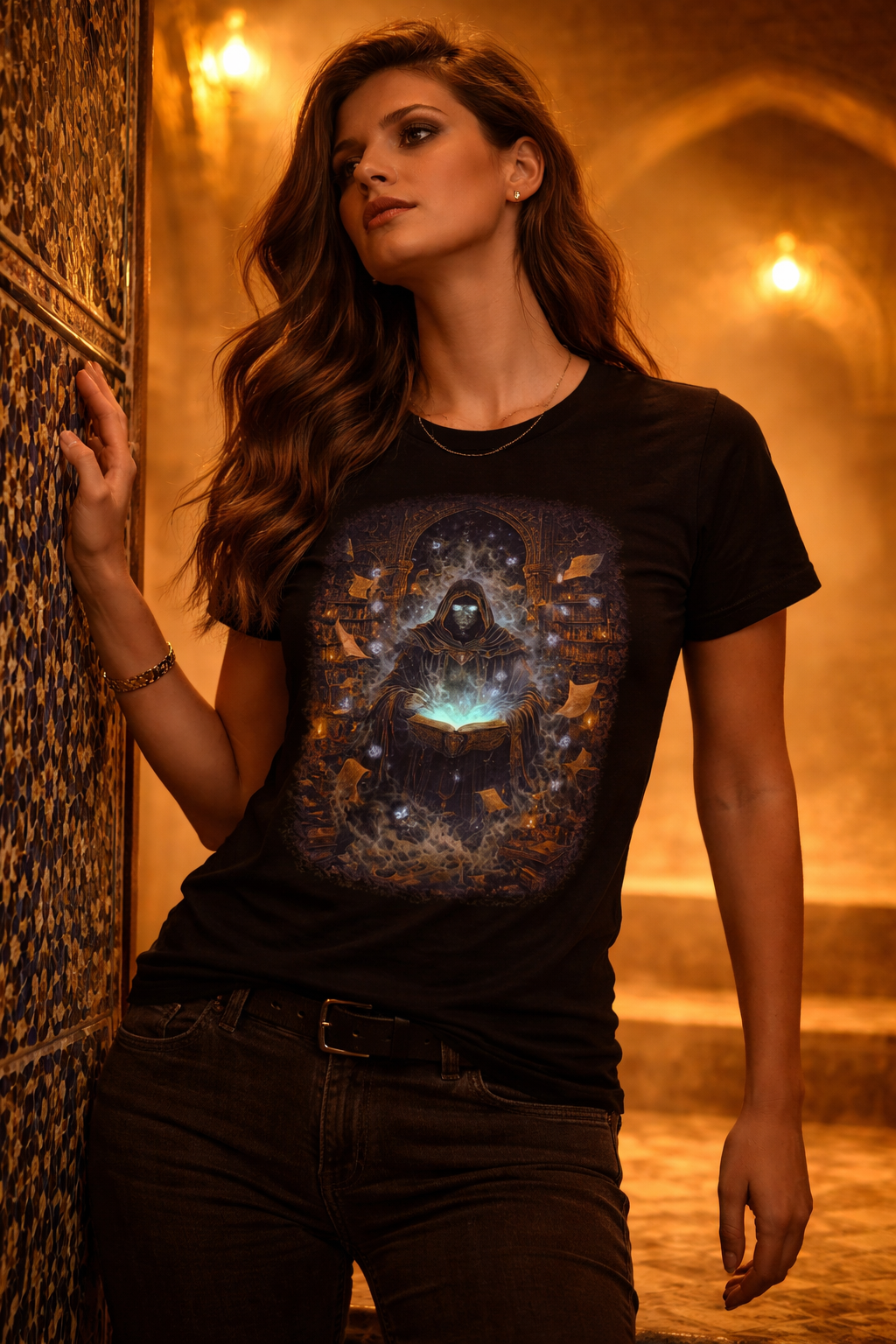 Mystical Sorcery in an Ancient Library — female mockup