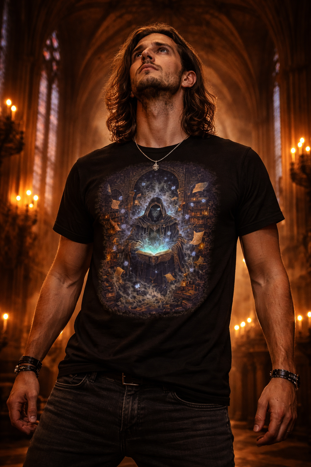 Mystical Sorcery in an Ancient Library — Amanar Studio dark Arabian streetwear t-shirt