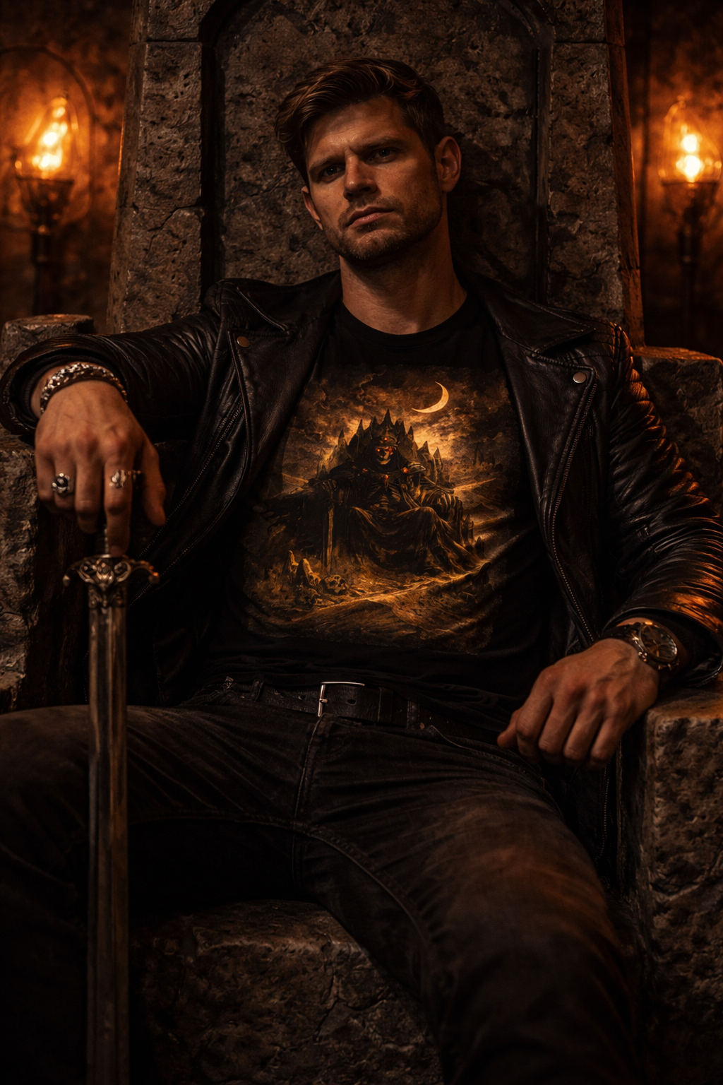 Undead King on a Desert Throne — Amanar Studio dark Arabian streetwear t-shirt